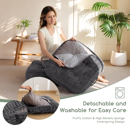 HIGOGOGO 6" Floor Pillow Cushion for Adults, Meditation Cushion Pillow, Blended Corduroy Cover, Large Square Floor Sitting for Tatami Living Room or Yoga, 22x22 Inch, Dark Grey - color: Square Dark Grey, size: 6" Thick(Pack of 1)