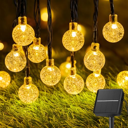 Solar String Lights Outdoor 60 LED 36FT with 8 Lighting Modes, Waterproof Solar Powered Crystal Globe Patio Lights for Garden Yard Porch Wedding Party Decor (Warm White) - style: Globe Warm White
