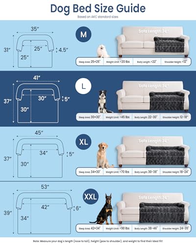 Calming Large Dog Bed for Couch, 41 x 37 inch Removable Couch Cover for Dogs Washable, Non-Slip Fluffy Plush Dog Sofa Mat for Furniture Protector - Dark Grey - color: Dark Grey, size: Large