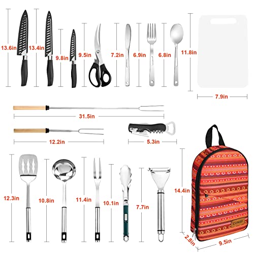 Camping Cookware Storage Bag - Camping Cooking Utensils Set Bag Camping Tool Portable Storage Bag Suitable for Knife, Fork, Spoon, Chopping Board, Chef's Knife,Kitchenware Storage - color: Ethnostyle kit