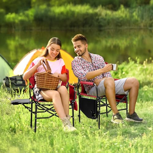 VINGLI Camping Chairs, Directors Chair, Camping Chair with Side Table & Carry Bag，Heavy Duty Camping Chairs for Adults, Portable Folding Camping Chair, Pocket for Beach, Fishing,Trip,Picnic,Lawn-Red - color: Red, size: 1 P