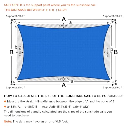 Artpuch Sun Shade Sail, 8'X16' Blue Rectangle Curved Edged Sun Shade, Commercial Grade 185GSM HDPE UV Permeable Outdoor Shade Cloth for Deck, Backyard, Patio (Custom Sizes Made)