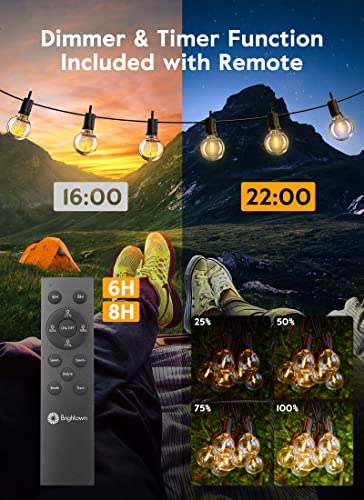 Brightown Outdoor String Lights, 58FT 25 Shatterproof LED Bulbs with Remote and Zip Ties, Waterproof Dimmable Patio Hanging Lamps for Porch, Balcony, Bistro, Cafe, Deck, Backyard - size: 58FT - 25 Bulbs