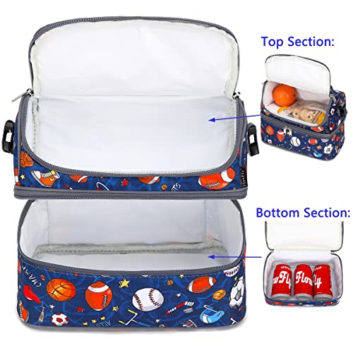 FlowFly Double Decker Cooler Insulated Lunch Bag Large Tote for Boys, Girls, Men, Women, With Adjustable Strap, Football - color: Football