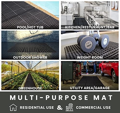 Envelor Interlocking Rubber Floor Mat Restaurant Kitchen Mat for Floor Anti Fatigue Bar Mat Door Mat Non - Slip Mat Indoor Outdoor Shower Pool Drainage Mat Durable Garage Flooring 36 x 36 Inch