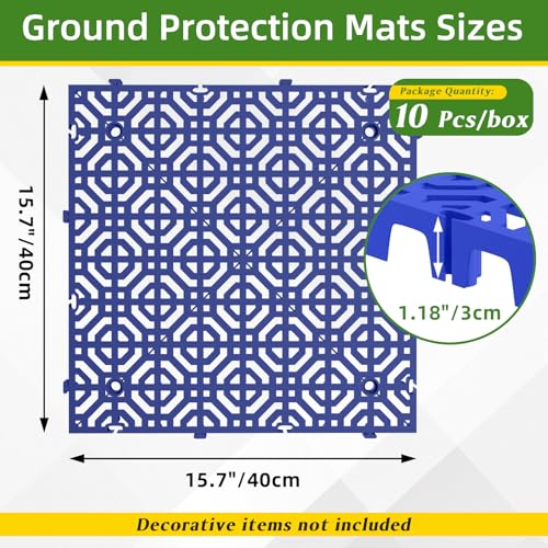 10 Pcs 15.7" x 15.7" Heavy Duty Ground Protection Mats, Interlocking Non-Slip Floor Mat, Heavyweight Gravel Grid Drive on Lawn, 6613 lb Load Permeable Paver for Parking, Outdoor Event Flooring, Blue - color: Blue