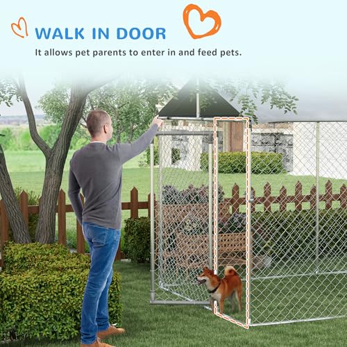 PawHut Outdoor Dog Kennel, Heavy Duty Dog Run Outdoor Fence with Waterproof Cover, Galvanized Chain Link, Secure Lock, for Large Breeds, Chickens, Ducks, 20' x 7.5' x 6.5' - size: 236.2"L x 90.6"W x 78.7"H
