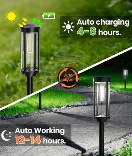 NEWMESSI 4 Pack Solar Pathway Lights Outdoor, Modern Super Brightness LED Path IP65 Waterproof Garden Lights Solar Powered Landscape Lighting for Outside Yard Garden Driveway Walkway - color: Round Cool White, size: 4 Pack
