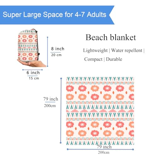 Beach Blanket Sandproof Waterproof, 79" X 79" Oversized Outdoor Picnic Blanket, Large Sand Free Beach Mat, Lightweight Foldable Mat for Travel, Camping, Festival - color: Orange Floral Shore