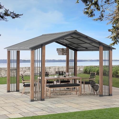 Sunjoy 11 x 13 ft. Hardtop Gazebo Outdoor Cedar Frame Wood Gazebo with Black Steel Hardtop Roof for Patio, Garden, Backyard, and Lawn Activities by SummerCove - style: Gazebo w/Stylish Design
