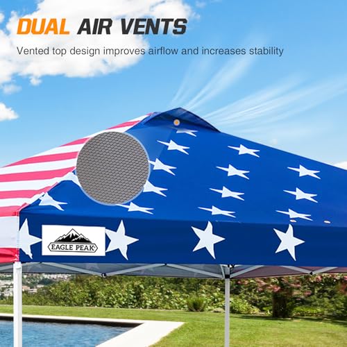 EAGLE PEAK Pop Up Canopy Tent with Wheeled Carry Bag, 8 Stakes, 4 Ropes, 4 Weight Bags, Easy Set Up Tent Canopy, 10x10 ft, 100sqft of Shade, American Flag - color: American Flag, size: 10x10