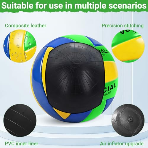 6 Pack Volleyballs Official Size 5, Waterproof Soft Volleyball With Pump and Net Bag for Indoor Outdoor Beach Pool Water Gym Training - Competition Volley Ball for Training Match for Beginner - color: Green-Yellow-Blue