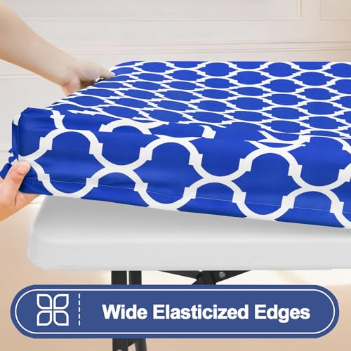Smiry 2 Pack Rectangle Table Cloth 4 Foot, Waterproof Elastic Fitted Tablecloths, Windproof Washable Polyester Table Cover for Picnic, Camping, Outdoor (Blue, 30"x48") - color: Blue, size: 30"x48"