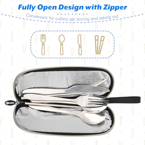 Cosmos Portable Travel Felt Tableware Carrying Storage Case Zipper Bag for Cutlery Kit Flatware Chopsticks Spoon Fork in Camping Travel Picnic Office
