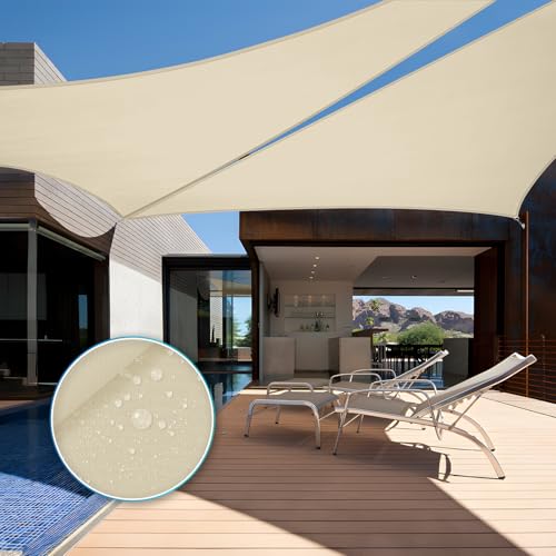 TANG 5'x5'x5' Waterproof Sun Shade Sail Triangle Outdoor Canopy UV Block Shade Cloth with Curved Edge for Patio Backyard Pool Pergola Cover, Beige - color: Beige, size: 5'x5'x5'