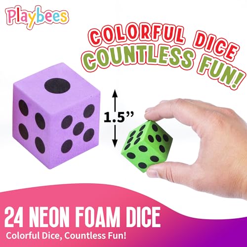 Neon Big Foam Dice Set - 24-Pack, Jumbo, and Colorful Dice for Kids - Ideal for Boosting Math Skills, Great Gifts, and Party Fun - style: 24 Pack