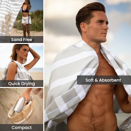 SummerSand Microfiber Beach Towel Extra Large (79 x 39.5 in) - Quick Dry, Sand Free - Compact and Lightweight for Travel - Recycled Materials - Travel Bag Incl - Oversized Pool Towel – Marble Sand - color: Marble Sand, size: 79x39.5"