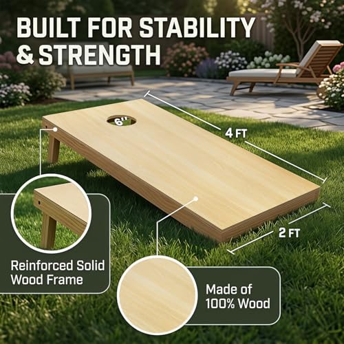 Cornhole Boards Set 4x2 Regulation Size, Corn Hole Game Set for Adults & Family, Vintage Rustic Wood Design Waterproof All Weather with 8 Bean Bags Carry Bag for Backyard Lawn Tailgate Beach Outdoor