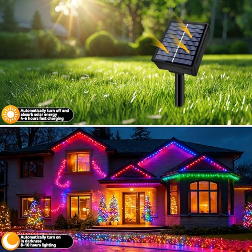 Solar String Lights Outdoor Waterproof 2 Pack Total 66ft 200LED 8 Modes Twinkle Lights Solar Fairy Lights for Patio, Garden Yard Party Wedding Tree Christmas Halloween Decoration, Multicolor - color: Multicolor