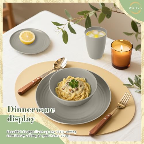 Wrova 32-piece Kitchen Alternative Melamine Wheat Straw Dinnerware Sets,Unbreakbale Dishwasher Safe Kitchen Bowls and Plates Sets with Cups,Apartment Essential Dishes Set for 8.Grey Series - color: Gray, size: 32 Pack