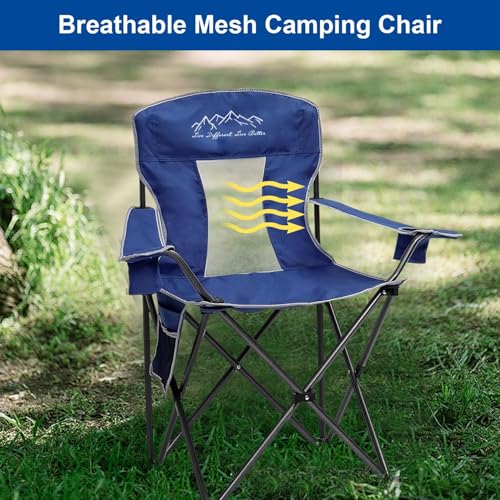 Folding Camping Chair Mesh Back Portable Breathable Outdoor Chairs with Carry Bag & Cup Holder for Camping, Beach, Fishing, Sports, Patio, Blue - color: Blue