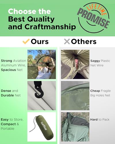 Sunyear Camping Hammock with Net - Double&Single Hammock with House-Like Net- Easy Setup & Pack, Lightweight & Portable, Perfect for Hiking, Backpacking, Outdoor Sleeping - color: Dark Green & Light Green, size: 118"L x 71"W