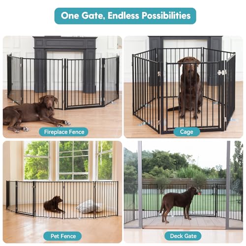 No Pawblems Free Standing Dog Gate with Door, 30'' Tall Foldable Dog Fence for Indoor & Outdoor, Up to 78 Inch Extra Wide Puppy Gate for Stairs, Hallways, Doorways, Deck, Yard (Black, 3 Panels) - color: Black, size: Up to 78" W, 3 Panels
