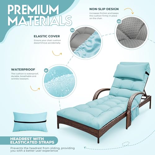 Outdoor Chaise Lounge Chair Cushion, Waterproof Outdoor Chair Cushions for Patio Furniture, 71 x 21 x 4 Inches Replacement Chaise Lounge Cushion with Ties (Teal) - color: Teal