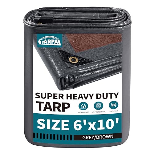 TARPAL tarp 6x10 Feet Super Heavy Duty Tarps Cover 20mil Waterproof UV Protection Rip and Tear Proof Tarpaulin with Grommets(Grey/Brown) - size: 6x10 Feet-Finished size