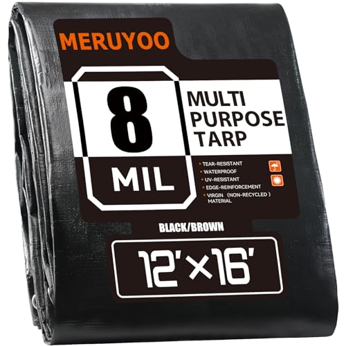 12x16 FT Tarp Waterproof 8 Mil Poly Tarps Medium Duty Waterproof, UV Resistant & Rip Tear Resistant, Multipurpose Protective Cover with Grommets Reversible for Home Boats Cars Plants - color: Black, size: 12x16
