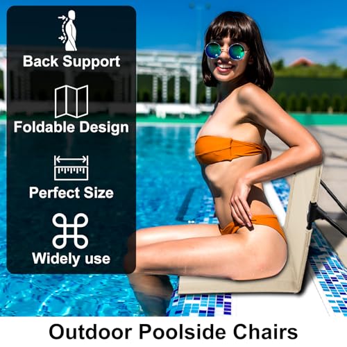 2 Pack Foldable Seat for Poolside Chairs, Portable Outdoor Poolside Chairs for Edge of Pool, Beach Chair, SwimmingPool Accessories,Pool Seats for Edge,Beach Camping Picnic Lawn Accessories-Light Beige - color: Light Beige(2 Pack)