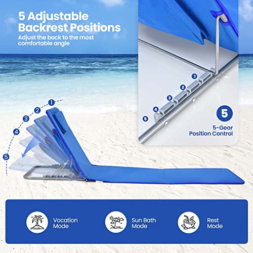 Giantex Beach Chairs for Adults 2 Pack Set with Side Table, Folding Lounge Chairs, 5 Position Adjustable Lawn Chair for Sunbathing, Patio Chaise Lounge Lightweight Backpack Camping Chairs (Navy) - color: Navy
