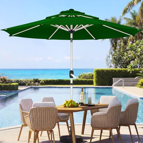 9FT 3-Tier Aluminum Outdoor Patio Umbrella, Fade-Resistant Market Umbrella with Push Button Tilt Function, 8 Sturdy All-Aluminum Ribs for Gardens, Patios, Backyards & Pools - color: Green, size: 9FT-3Tier (Aluminum Umbrella)
