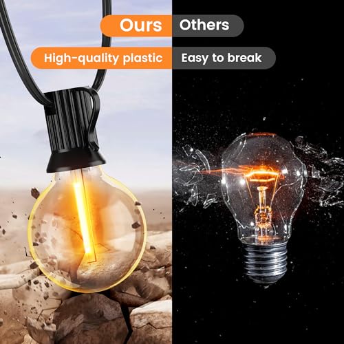 OHLUX 30FT Solar String Lights Outdoor, Waterproof Solar Patio Lights with Remote, 17 Shatterproof LED Filament G40 Globe Bulbs, 2200K Soft White, Dimmable Outside Hanging Light for Backyard Deck - size: 35FT