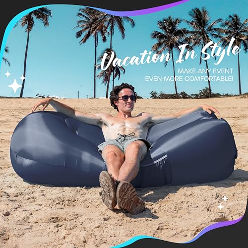 Nevlers Navy Inflatable Couch Air Sofa | 210T Polyester Blow Up Chairs | No-Pump Inflatable Lounger | Air Chair w/ 450 lbs. Capacity, Pockets & Matching Bag | Use as Blow Up Couch for Adults & Kids - color: Navy Blue, size: 1 Pack