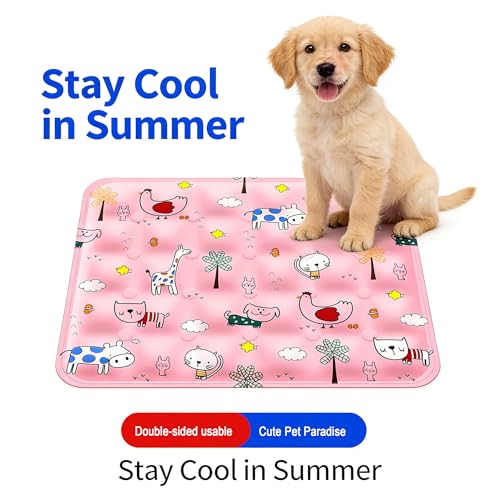 Water Fillable Pet Cooling Mat Pressure-Activated Gel Pad for Dogs & Cats, Scratch-Resistant Summer Cooling Bed (Adorable Pet Park (Pink), X-Large) - color: Adorable Pet Park (pink), size: X-Large