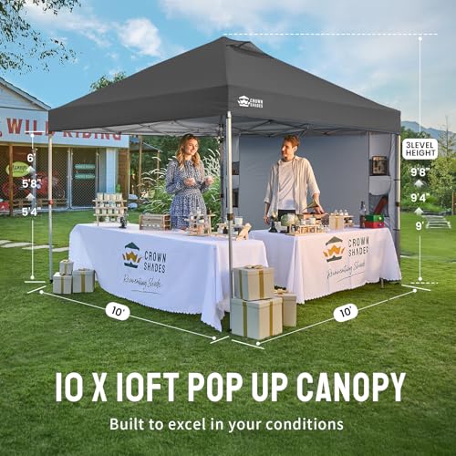 CROWN SHADES Canopy Tent 10x10 Pop Up Canopy Outdoor Shade with Pockets Sidewall, Easy Up Sun Shelter with One Person Set Up Center Lock, Portable Instant Camping Beach Canopies Tents, Grid Grey - color: Grid Grey