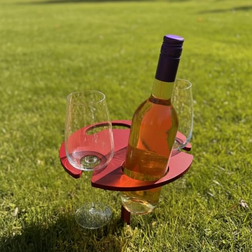 Portable Wine Table - Outdoor Wine Rack & Glass Holder for Picnics, Camping, Hiking - Holds 1 Wine Bottle & Up to 5 Glasses