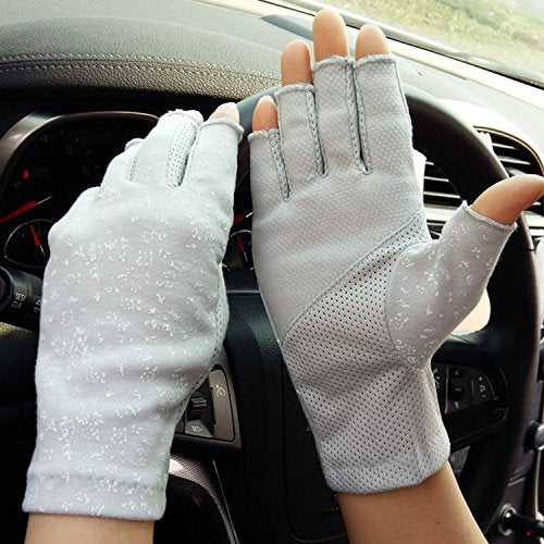 Lightweight Summer Fingerless Gloves Men Women UV Sun Protection Driving Cotton Gloves Nonslip Touchscreen Mittens - color: Gray