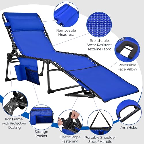 Yaheetech 22.4" Tanning Chair with Face Hole, Adjustable 5-Position Folding Chaise Lounge Chairs, Outdoor Lounge Chairs for Lawn, Beach, Sunbathing, Blue - color: Blue, size: 22.4"