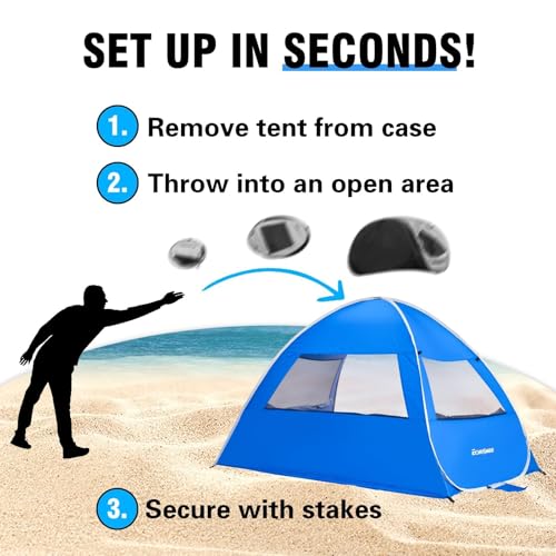 EchoSmile Pop Up Tent for 4 Person Family, Beach Tent Sun Shelter with UPF 50+ UV Protection & Waterproof, Lightweight & Easy Automatic Setup Portable Cabana for Outdoor Travel (Dark Blue) - color: Dark Blue