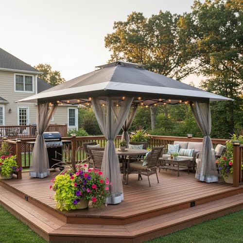 Bezseller 13x13 Pop Up Gazebo with Mosquito Netting, Easy 1-Person Setup Outdoor Canopy, Water-Resistant Portable Shelter for Patio, Backyard & Garden, UV Protection, Deep Grey - color: Deep Grey, size: 13"x13"