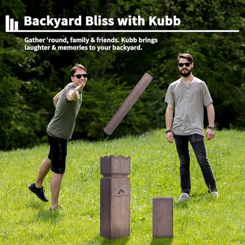 ApudArmis Kubb Yard Game Set, Viking Chess Outdoor Clash Toss Yard Game with Carrying Case - Rubber Wooden Backyard Lawn Games Set for Teenagers Adults Family - color: Brown