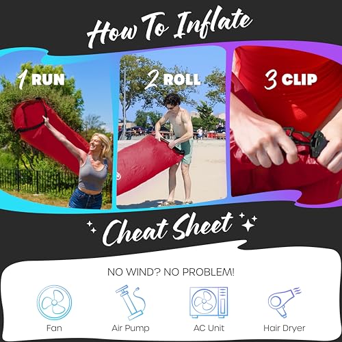 Nevlers Red Inflatable Lounger | 210T Polyester Inflatable Furniture | No-Pump Blow Up Couch | Inflatable Sofa w/ 450lbs. Cap., Pockets & Matching Bag | Use as Inflatable Couch for Camping & More - color: Red, size: 1 Pack
