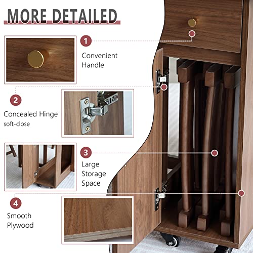 COMUHOME Extendable Drop Leaf Foldable Dining Table with 2 Drawers and 4 Wheels for Living Room Kitchen Farmhouse Space Saving Table in Walnut - color: Walnut