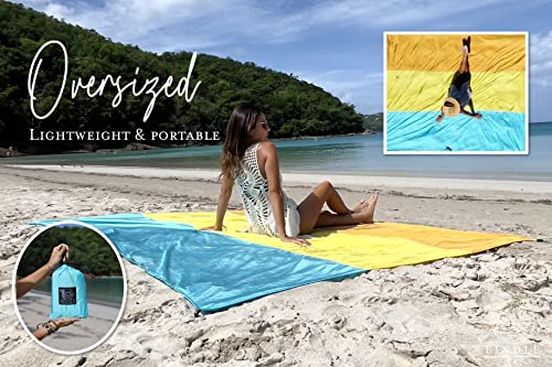 BINDLE Eco-Beach Blanket 84"x80" Large, Recycled Lightweight Material, Sand Free Water Resistant Sandproof, Oversized Portable Picnic Mat for Outdoors Camping Travel, Beach Vibes - color: Beach Vibes, size: L-7'x7' (1-4 persons)