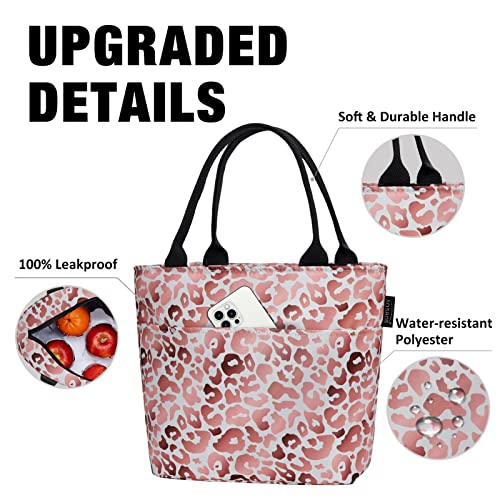 Aosbos Lunch Tote Bag, Insulated Lunch Box for Women, Leakproof Lunch Cooler Purse for Work, Pink Leopard Print - color: K. Pink Leopard