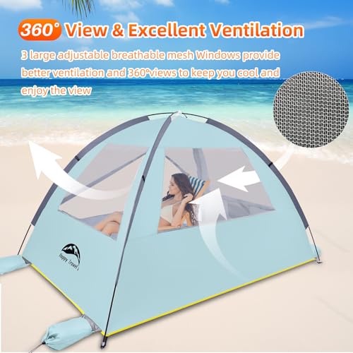 Happy Travel Beach Tent, UPF 50+ UV Protection Sun Shade Shelter for 3/4/5/6/7/8 Person, Portable Beach Canopy for Family & Baby, Lightweight & Easy Setup Beach Cabana with 3 Ventilation Mesh Windows - color: Baby Blue, size: 3 Person