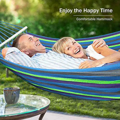 MOSFiATA Hammocks Portable Camping Hammock Upgraded 550lb Comfortable Fabric Hammock with Two Anti Roll Balance Beam and Sturdy Tree Straps for Camping, Patio, Backyard, Outdoor （Blue Green） - color: Blue Green