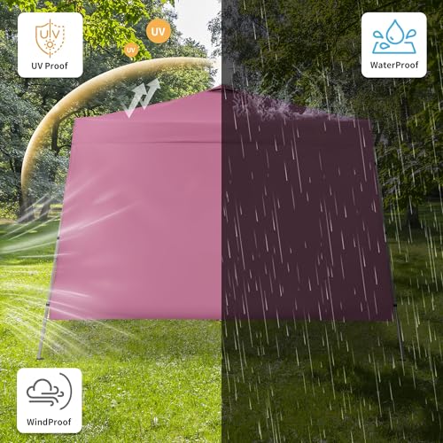 GDY 10x10 FT Pop Up Canopy Outdoor Instant Tent Slant Legs with a Sidewall,Equipment Vents, Portable Gazebo Shelter for Patio, Deck, Beach and Garden,Pink. - color: Pink